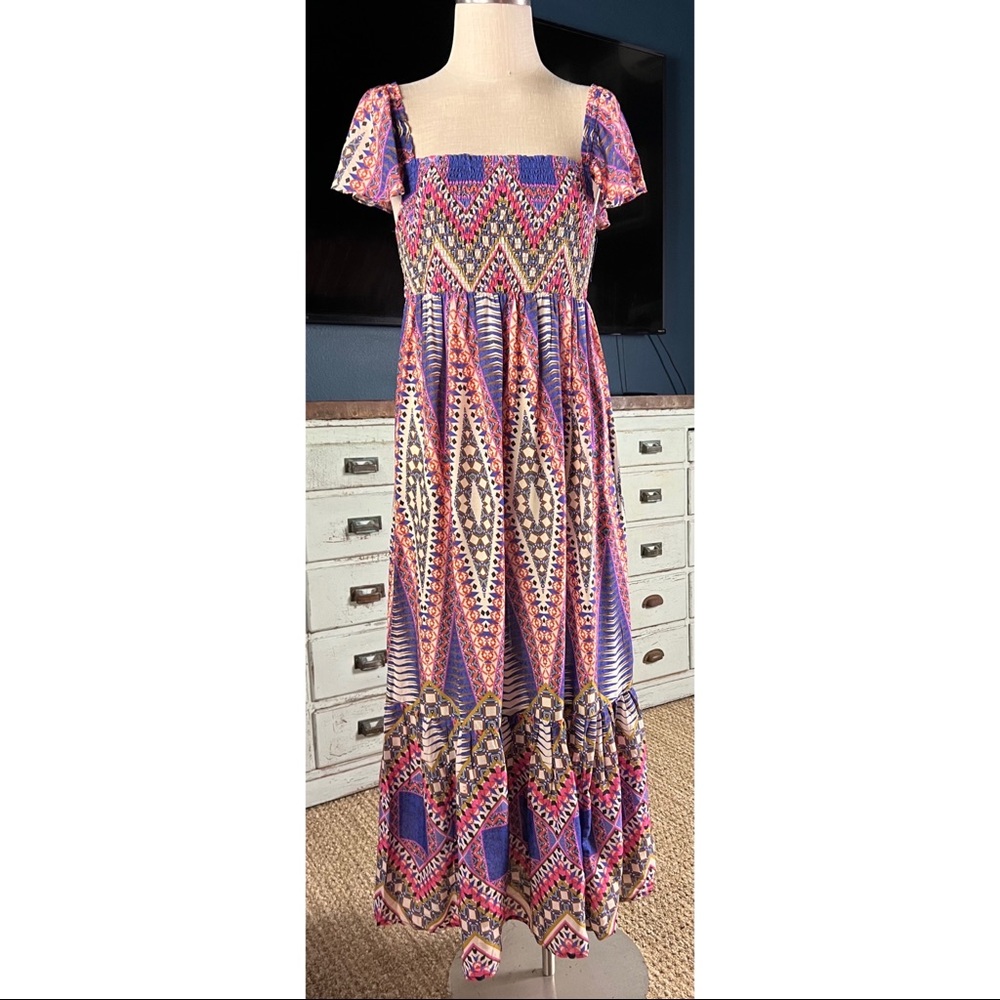 Anthropologie Flutter Sleeve Midi Dress S